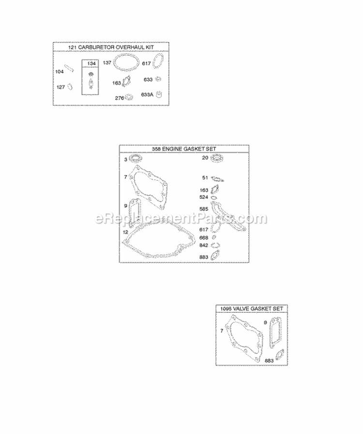Carburetor Engine Valve Kits Diagram and Parts List for 122T02-1726-B1  Briggs and Stratton Engine